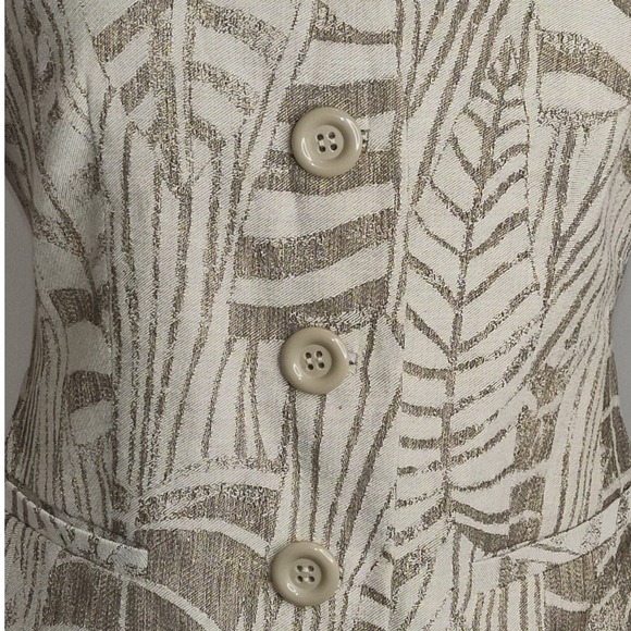 Lafayette 148 Leaf Patterned Blazer Zebra Stripe Tan Khaki Mandarin Type Collar - Picture 5 of 10